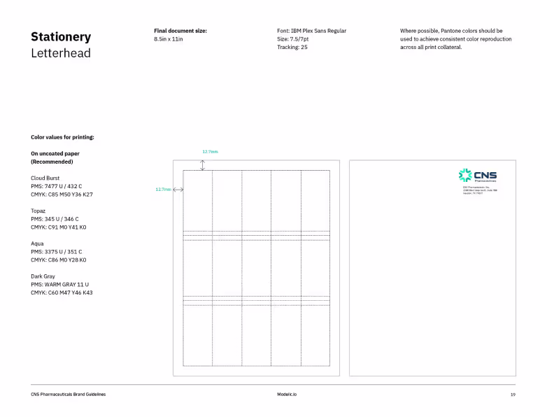 CNS Pharmaceuticals Brand book page example