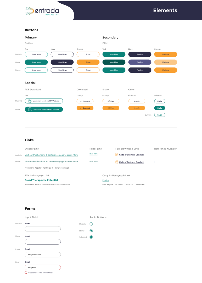 Entrada Therapeutics web button styles mockup